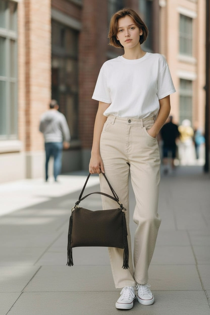 Borsa in Pelle scamosciata