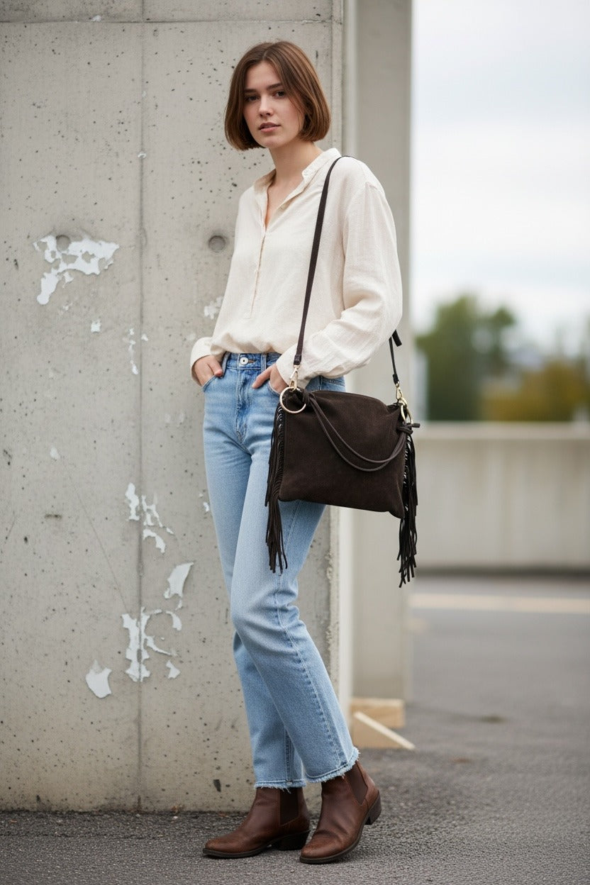 Borsa in Pelle scamosciata