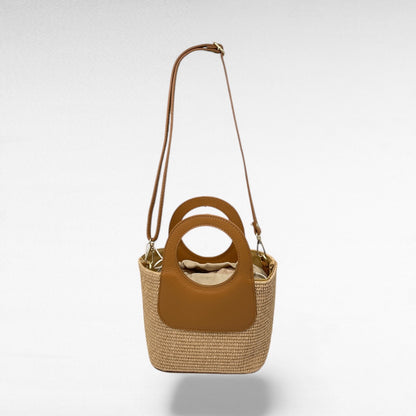 Borsa canvas in Raffia e Pelle