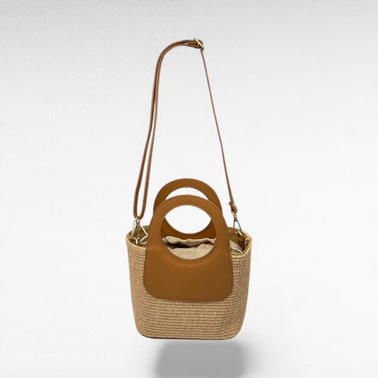 Borsa canvas in Raffia e Pelle