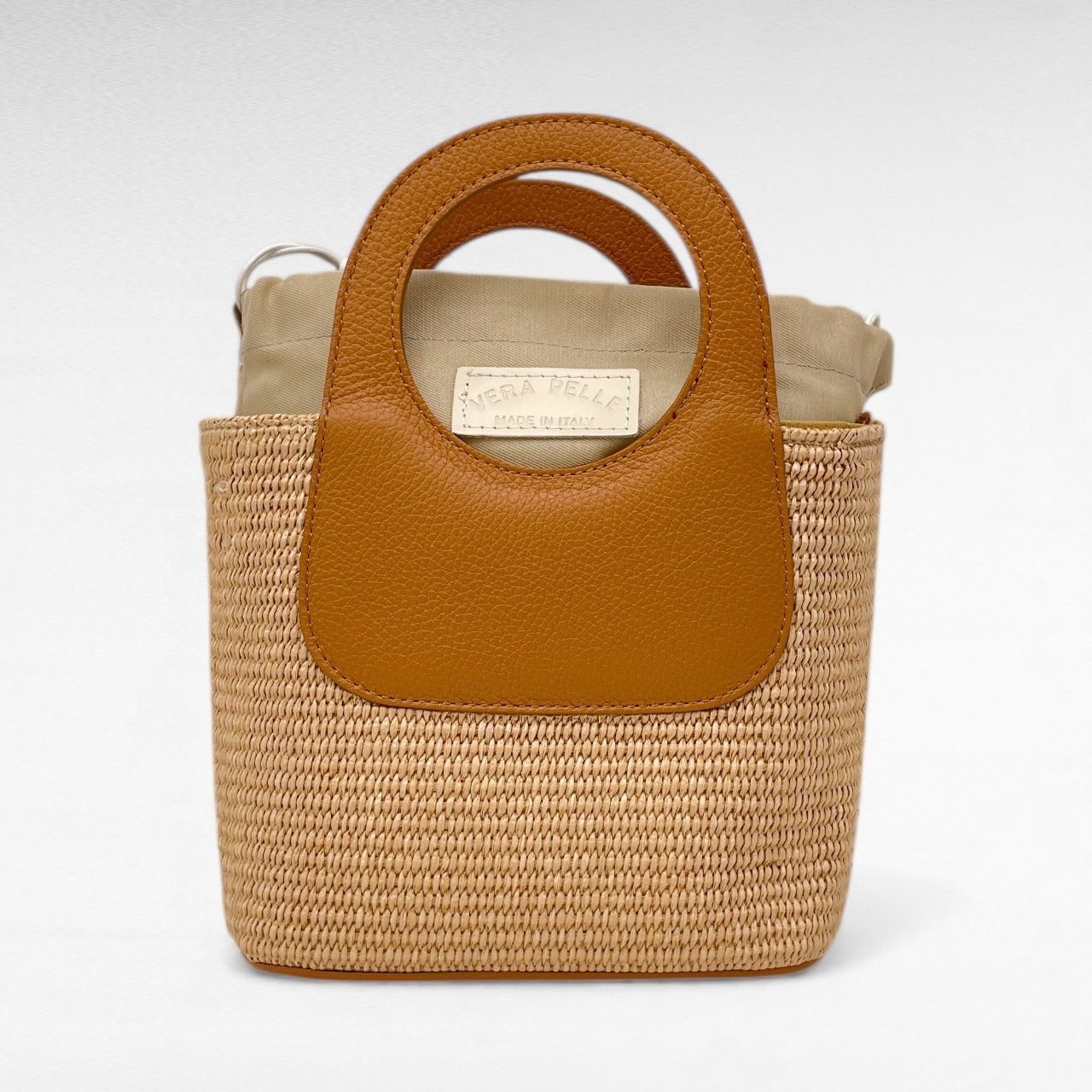 Borsa canvas in Raffia e Pelle
