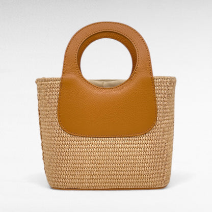Borsa canvas in Raffia e Pelle