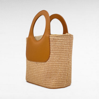 Borsa canvas in Raffia e Pelle