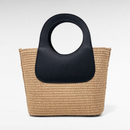 Borsa canvas in Raffia e Pelle